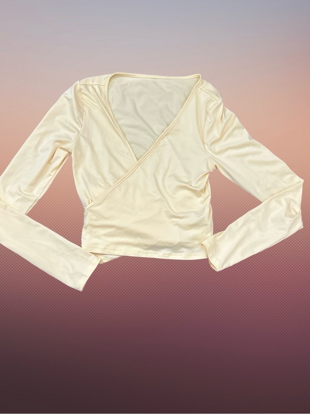 Long-Sleeve V-Neck Wrap Top in Cream
